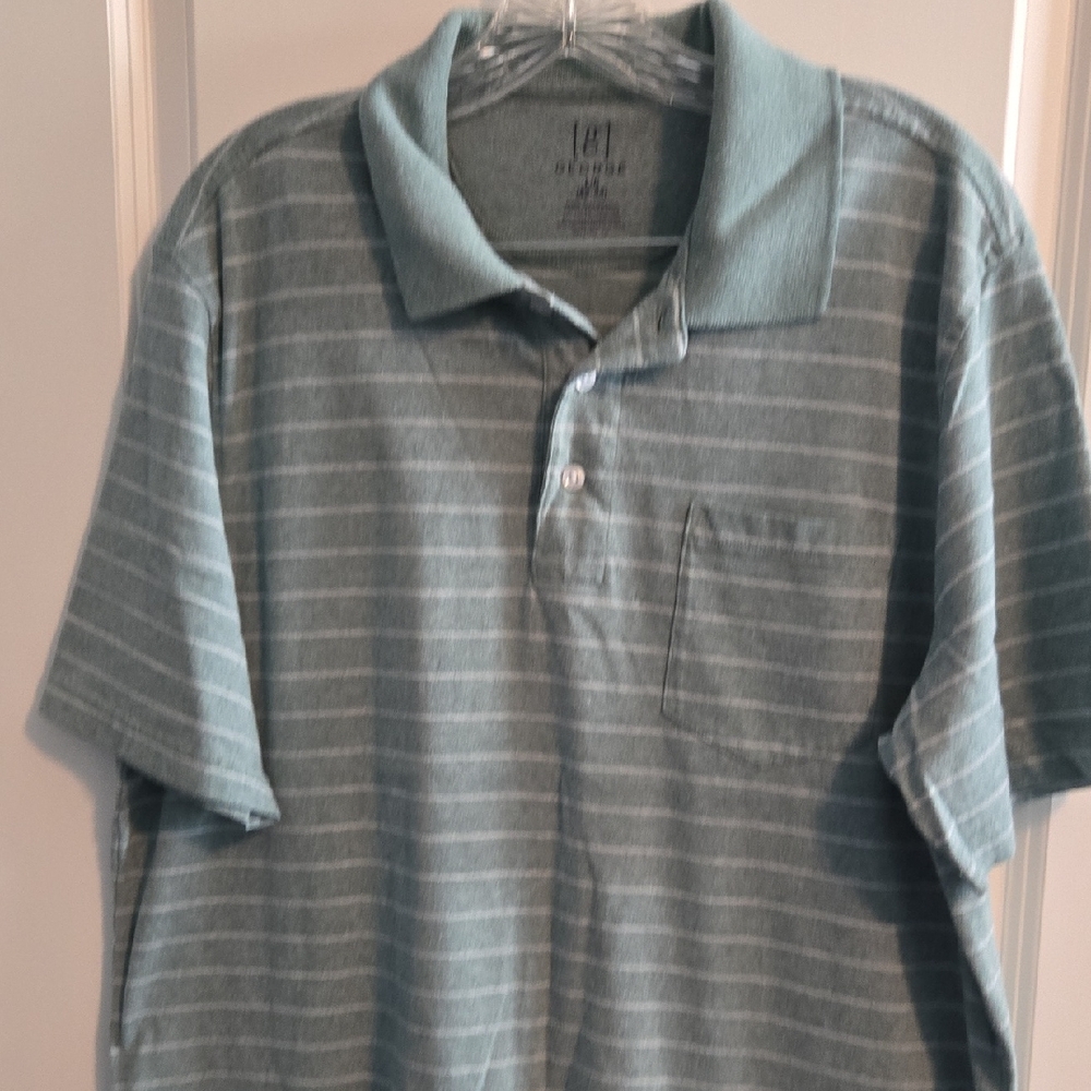 George Men's Polo Shirt in Light Green Stripes